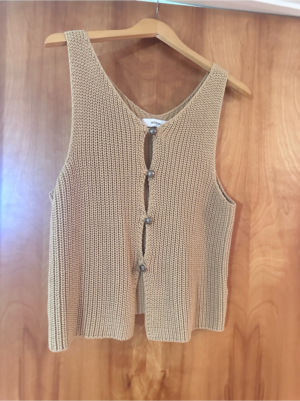 Rita Row Sleeveless Button-Front Knit Tank Top in Creamy Mustard - Picture 5 of 7